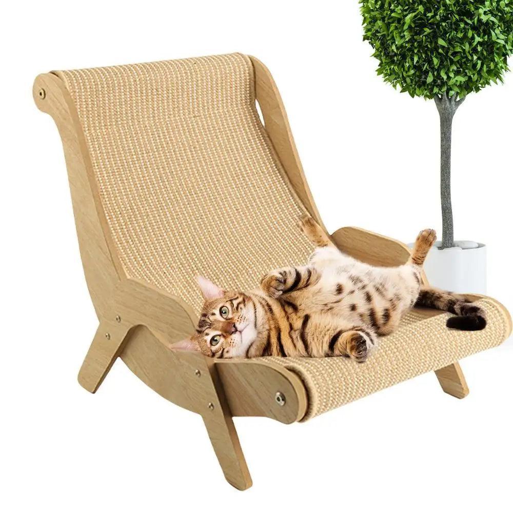 Sisal Wooden Cat Lounge Chair | Pet-Friendly Multi-Functional Cat Scratcher Furniture - Besontique Home