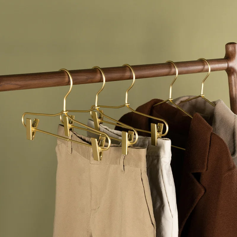 Slim Gold Skirts Pants Hangers with Clips │ Sleek Metal Clothes Wardrobe Trouser Rack - Besontique Home