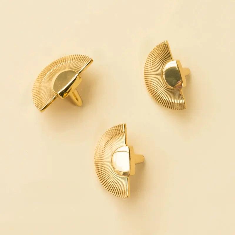 Solid Brass Fan Shaped Furniture Door Knob │ Polished Gold Kitchen Cabinet Handles - Besontique Home