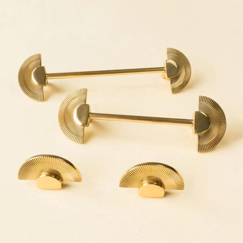 Solid Brass Fan Shaped Furniture Door Knob │ Polished Gold Kitchen Cabinet Handles - Besontique Home
