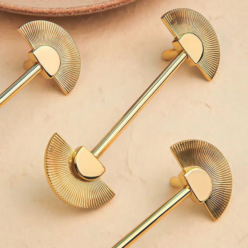 Solid Brass Fan Shaped Furniture Door Knob │ Polished Gold Kitchen Cabinet Handles - Besontique Home