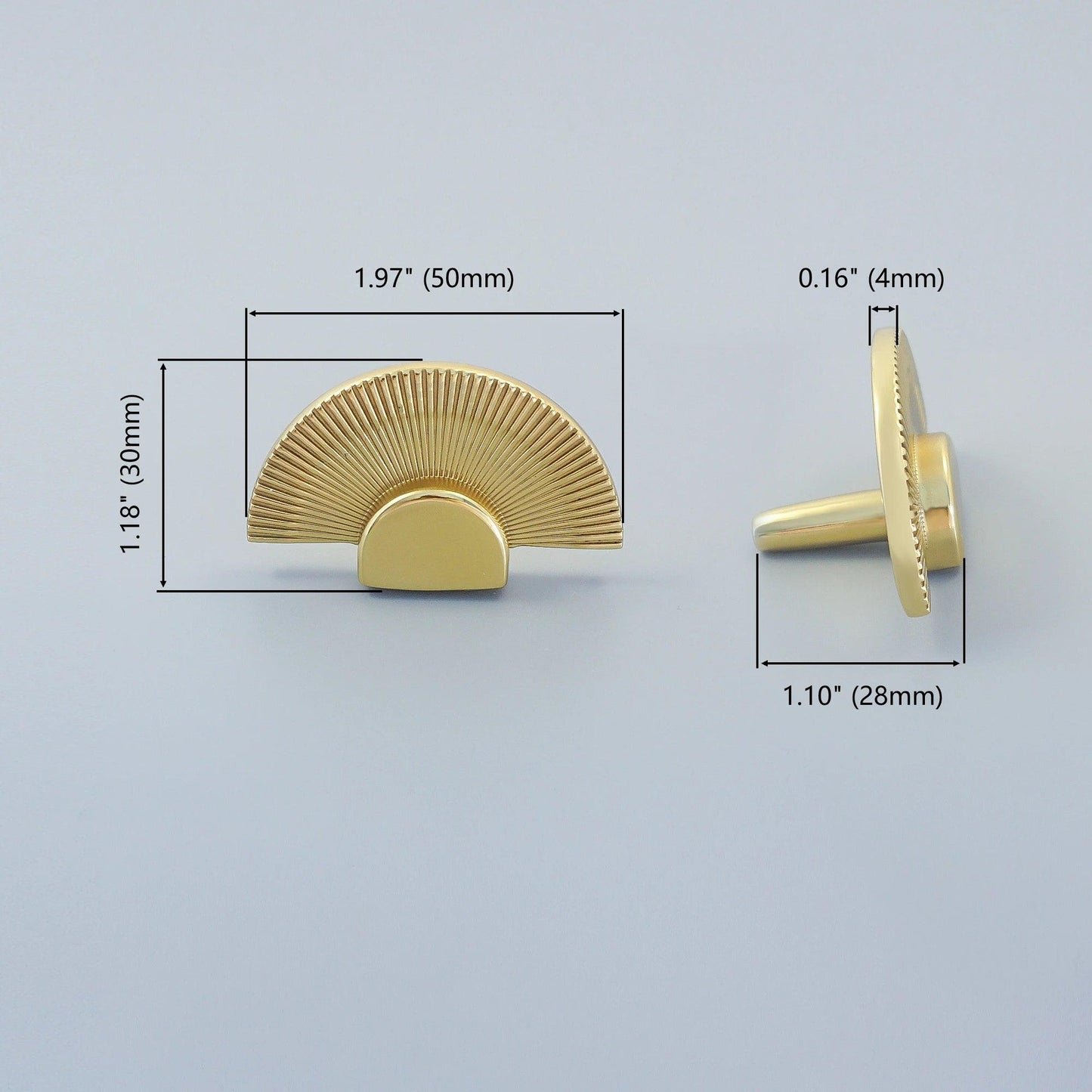 Solid Brass Fan Shaped Furniture Door Knob │ Polished Gold Kitchen Cabinet Handles - Besontique Home