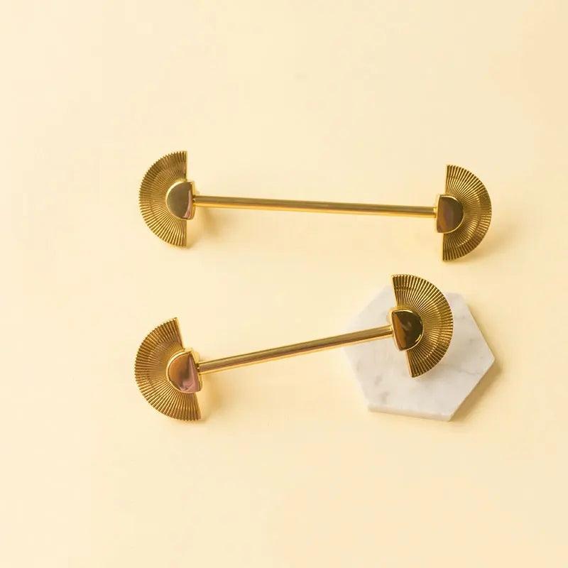 Solid Brass Fan Shaped Furniture Door Knob │ Polished Gold Kitchen Cabinet Handles - Besontique Home