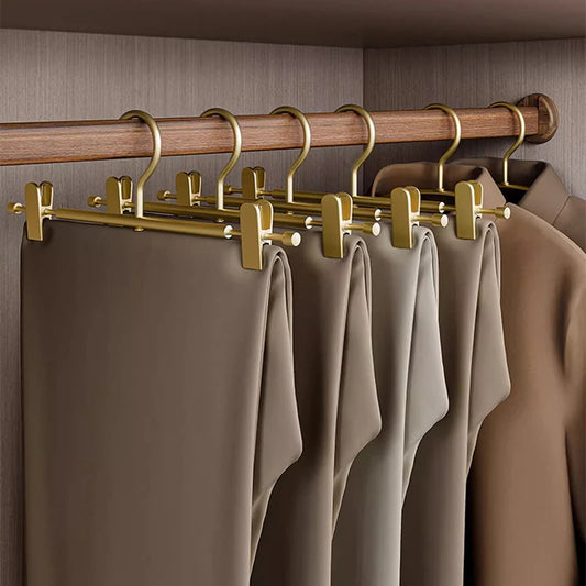 Solid Matte Gold/Silver Non-Slip Skirts Pants Hangers │ Clothes Wardrobe Trouser Rack with Adjustable Clips - Besontique Home