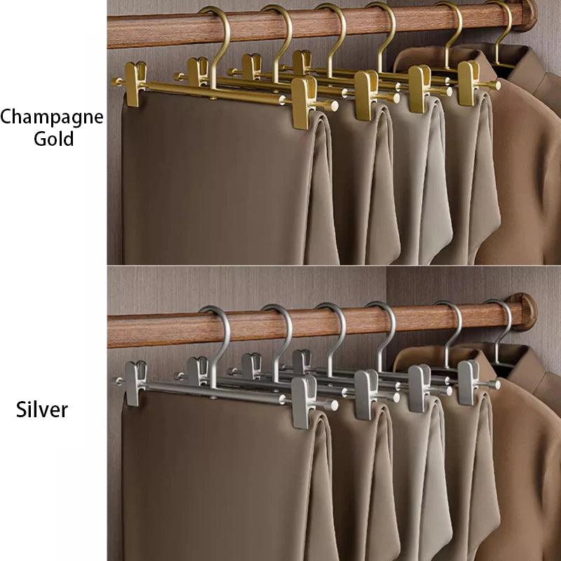Solid Matte Gold/Silver Non-Slip Skirts Pants Hangers │ Clothes Wardrobe Trouser Rack with Adjustable Clips - Besontique Home