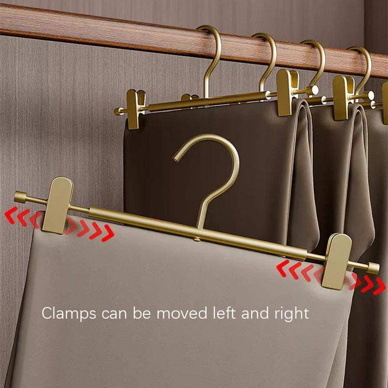 Solid Matte Gold/Silver Non-Slip Skirts Pants Hangers │ Clothes Wardrobe Trouser Rack with Adjustable Clips - Besontique Home
