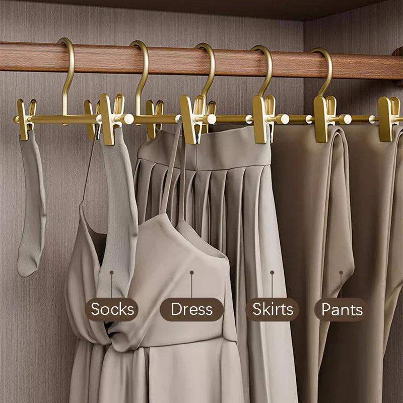 Solid Matte Gold/Silver Non-Slip Skirts Pants Hangers │ Clothes Wardrobe Trouser Rack with Adjustable Clips - Besontique Home