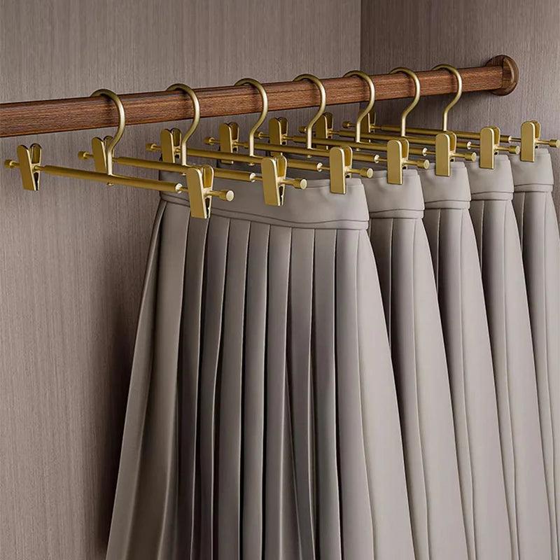 Solid Matte Gold/Silver Non-Slip Skirts Pants Hangers │ Clothes Wardrobe Trouser Rack with Adjustable Clips - Besontique Home