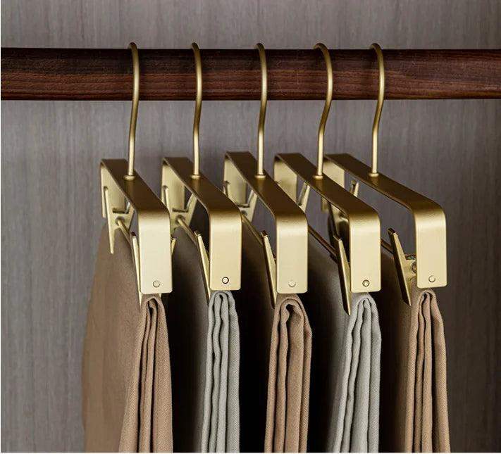 Solid Matte Gold/Silver Skirts Pants Hangers β Light Luxury Clothes Wardrobe Trouser Rack with Clips - Besontique Home