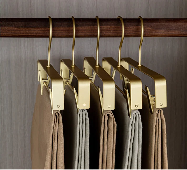 Solid Matte Gold/Silver Skirts Pants Hangers │ Light Luxury Clothes Wardrobe Trouser Rack with Clips - Besontique Home