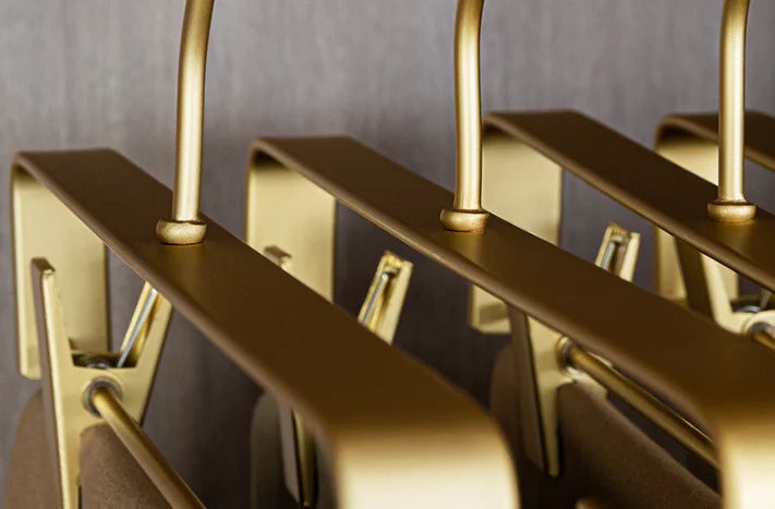Solid Matte Gold/Silver Skirts Pants Hangers │ Light Luxury Clothes Wardrobe Trouser Rack with Clips - Besontique Home
