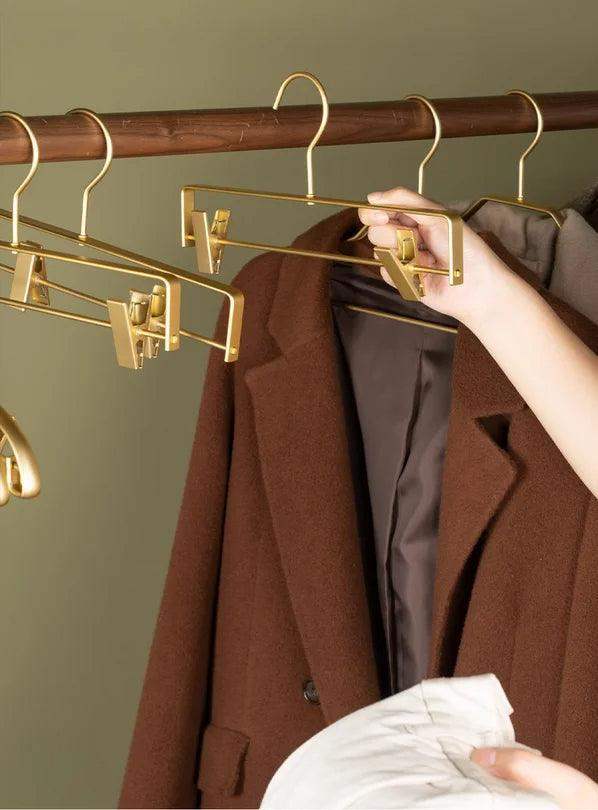 Solid Matte Gold/Silver Skirts Pants Hangers β Light Luxury Clothes Wardrobe Trouser Rack with Clips - Besontique Home