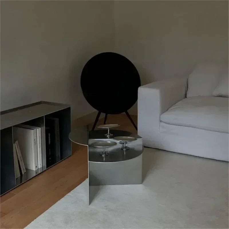 Stainless Steel Silver Coffee Living Room Table │ Japandi Modern Round Metal Layered Bedside Table Furniture - Besontique Home