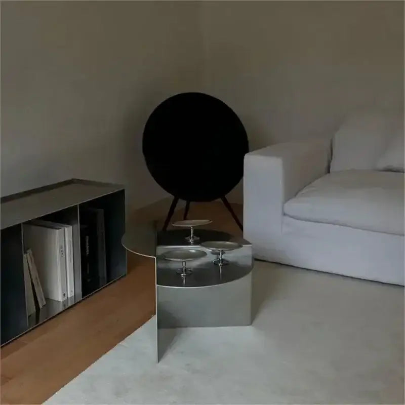 Stainless Steel Silver Coffee Living Room Table │ Japandi Modern Round Metal Layered Bedside Table Furniture - Besontique Home