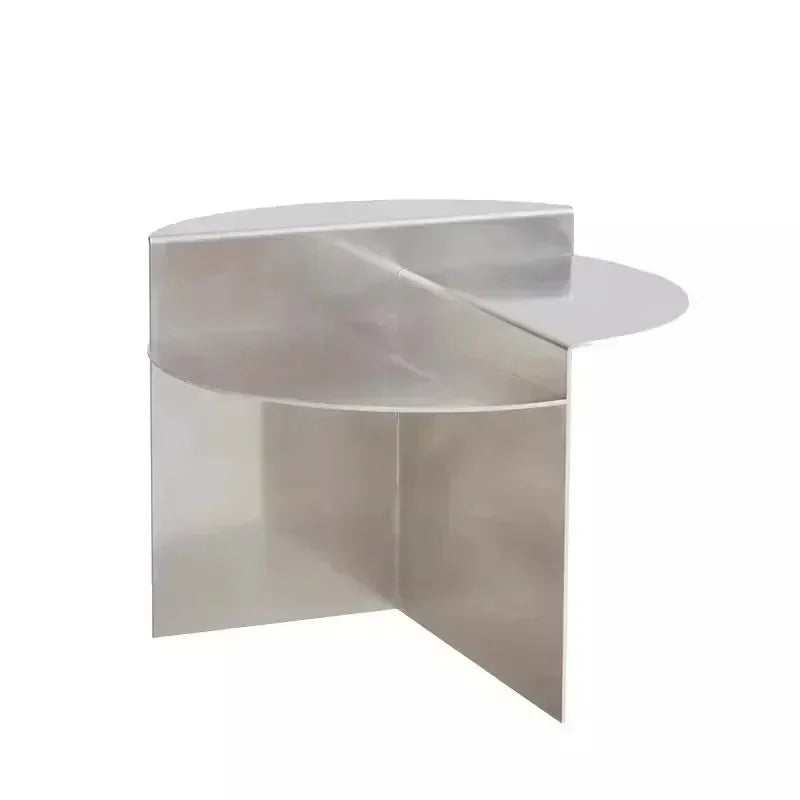 Stainless Steel Silver Coffee Living Room Table │ Japandi Modern Round Metal Layered Bedside Table Furniture - Besontique Home
