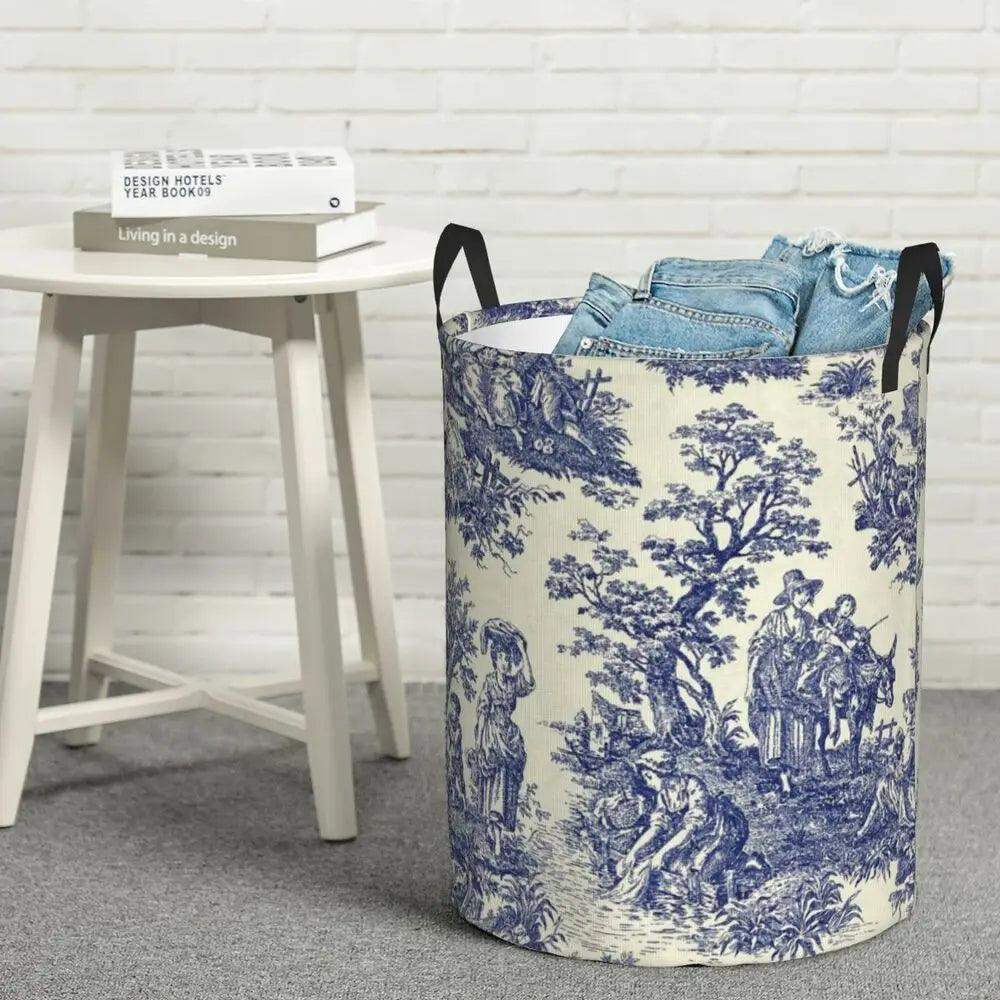 toile-de-jouy-patterns-laundry-basket-foldable-french-motif-decorative-organizer-besontique-home-26546 - Besontique Home