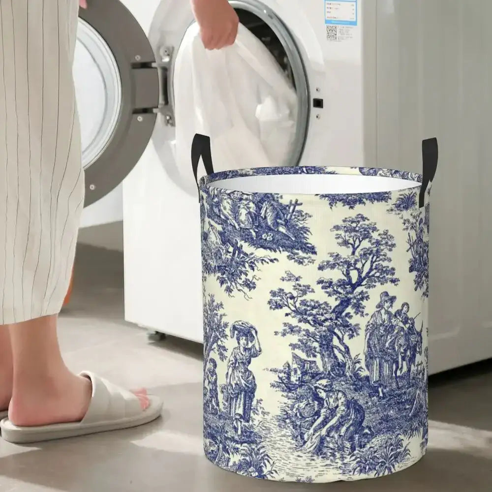 toile-de-jouy-patterns-laundry-basket-foldable-french-motif-decorative-organizer-besontique-home-33514 - Besontique Home