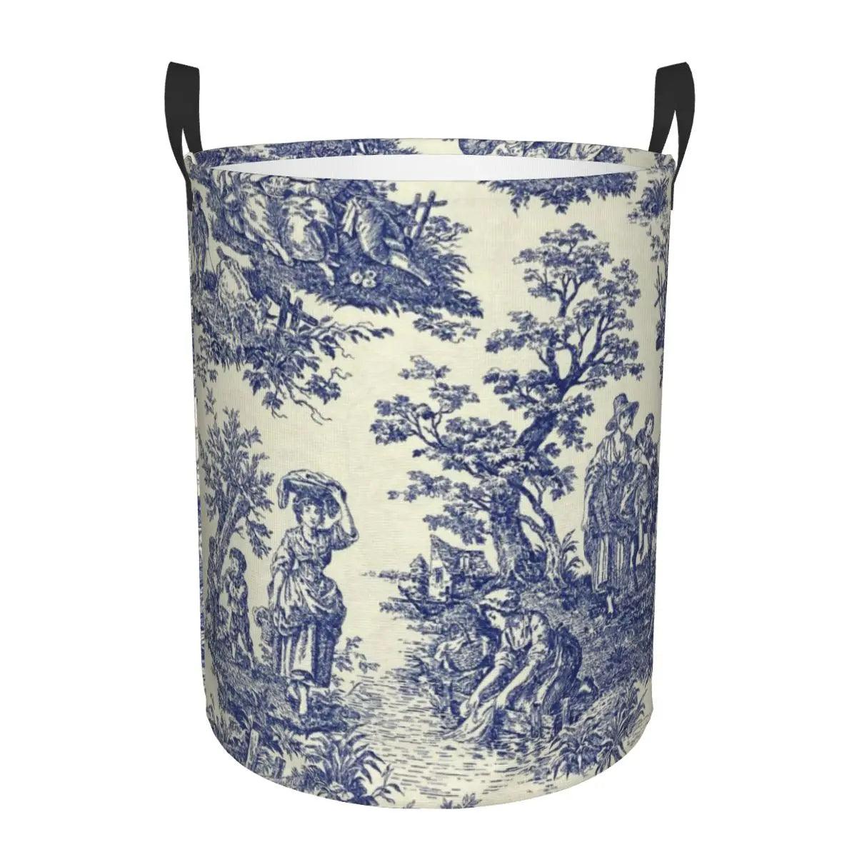 Toile De Jouy Patterns Laundry Basket β Foldable French Motif Decorative Organizer - Besontique Home