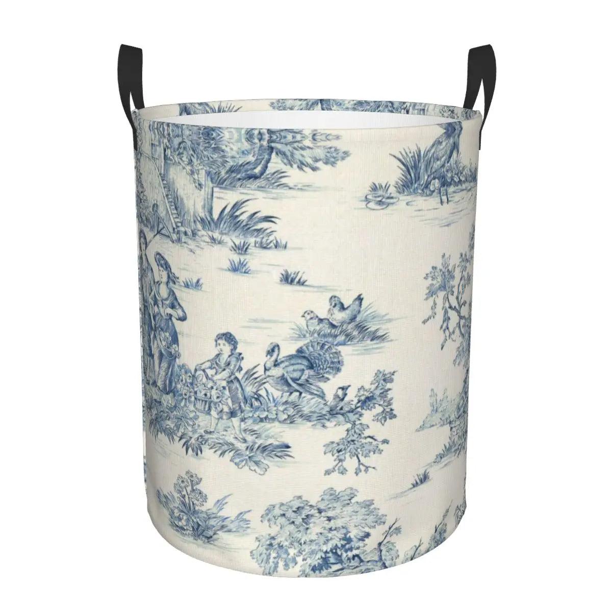 Toile De Jouy Patterns Laundry Basket β Foldable French Motif Decorative Organizer - Besontique Home