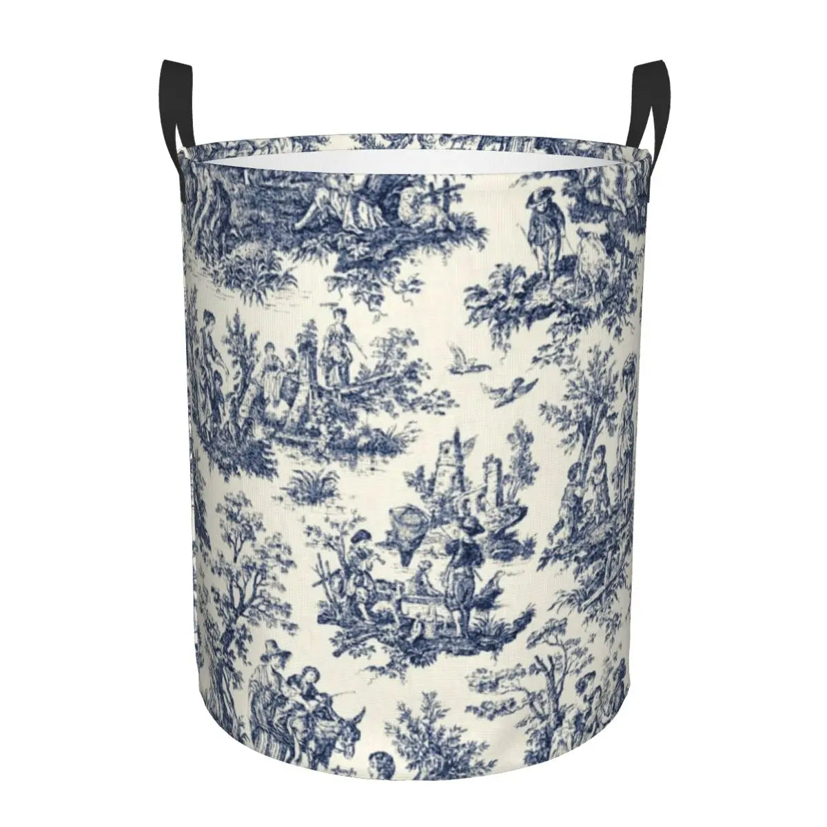 Toile De Jouy Patterns Laundry Basket │ Foldable French Motif Decorative Organizer - Besontique Home