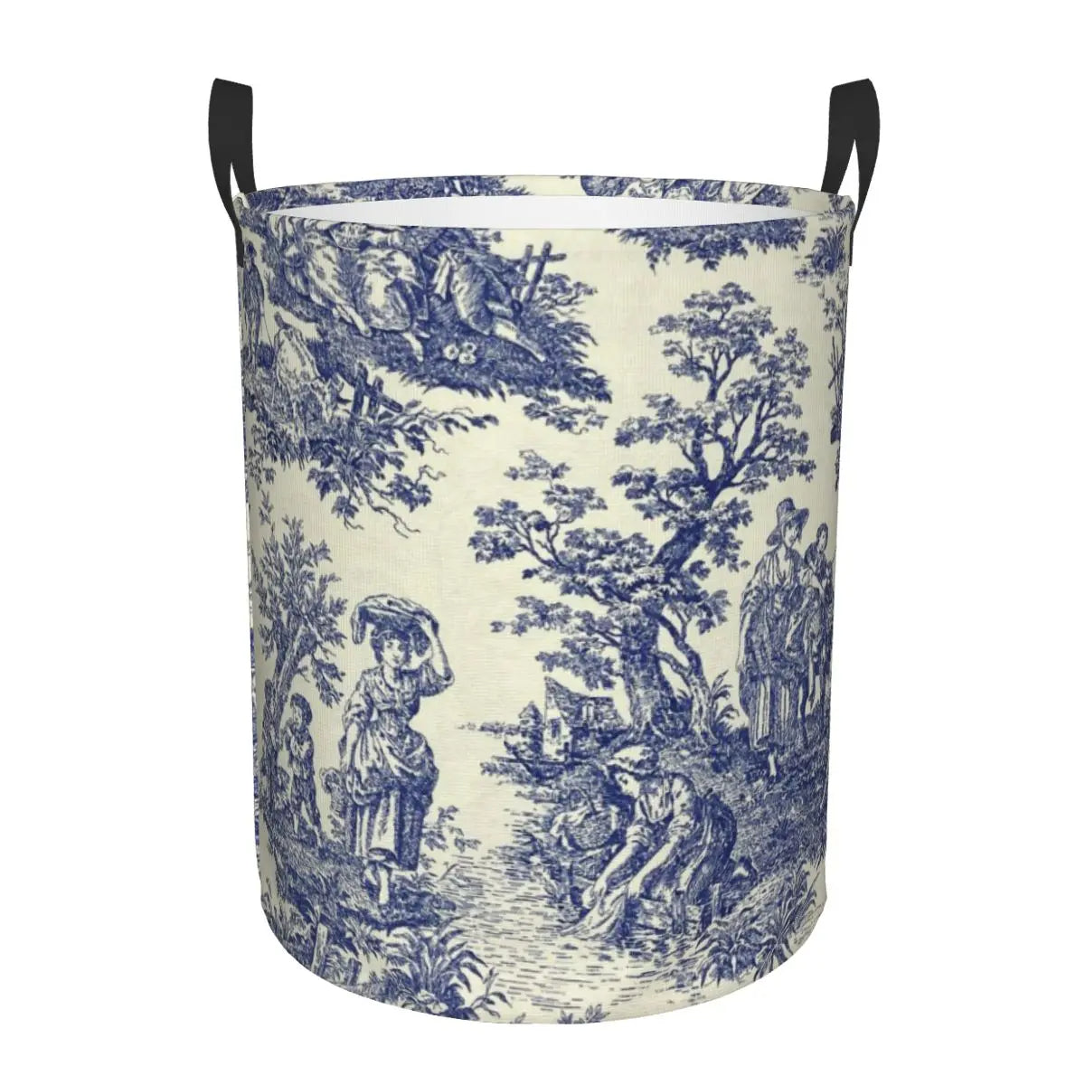 Toile De Jouy Patterns Laundry Basket │ Foldable French Motif Decorative Organizer - Besontique Home