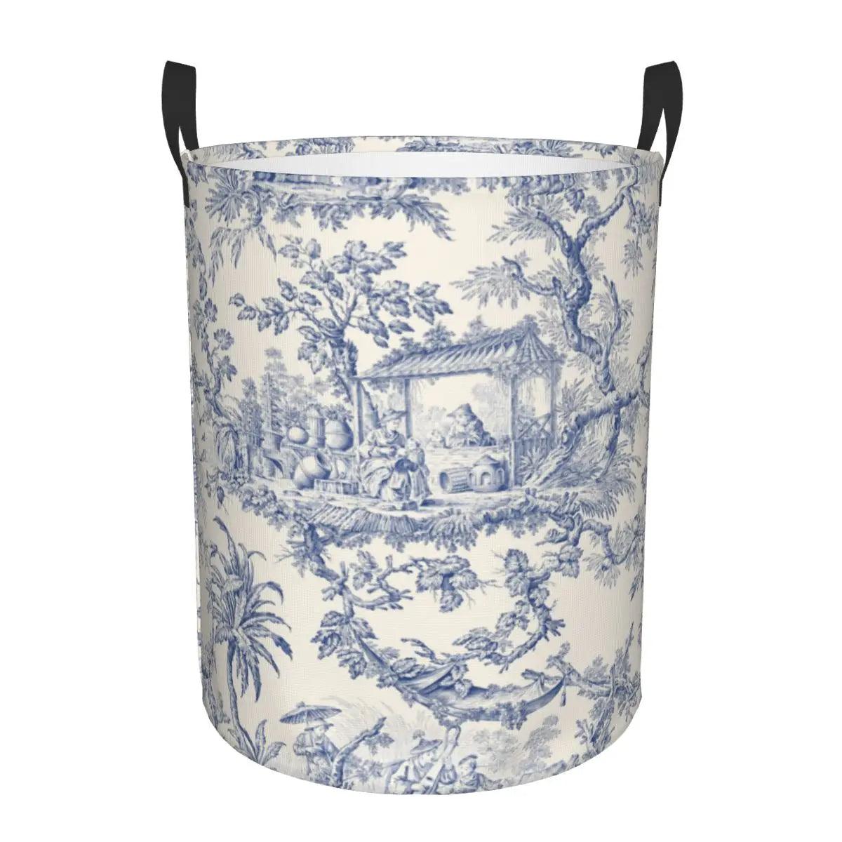 Toile De Jouy Patterns Laundry Basket β Foldable French Motif Decorative Organizer - Besontique Home