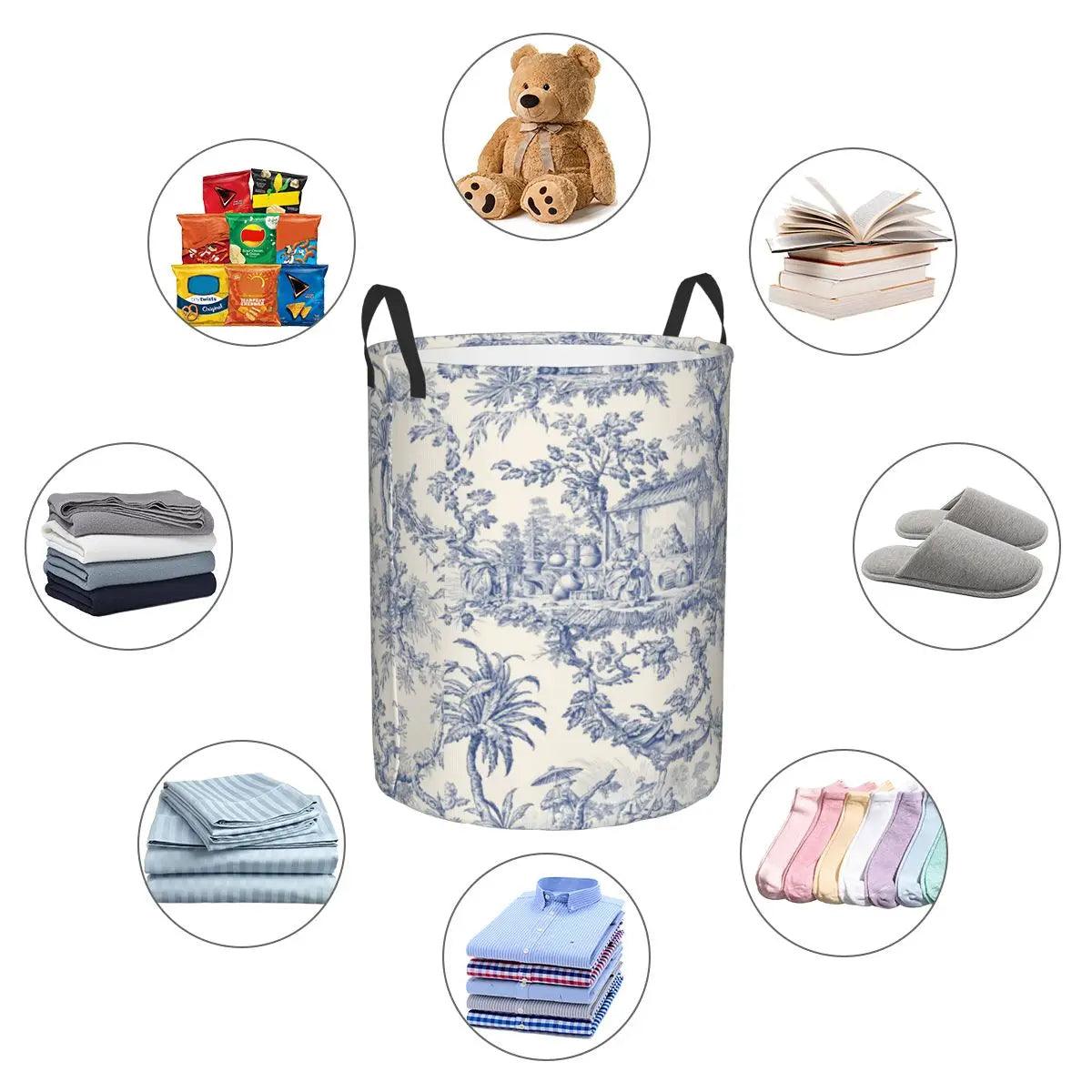 Toile De Jouy Patterns Laundry Basket β Foldable French Motif Decorative Organizer - Besontique Home