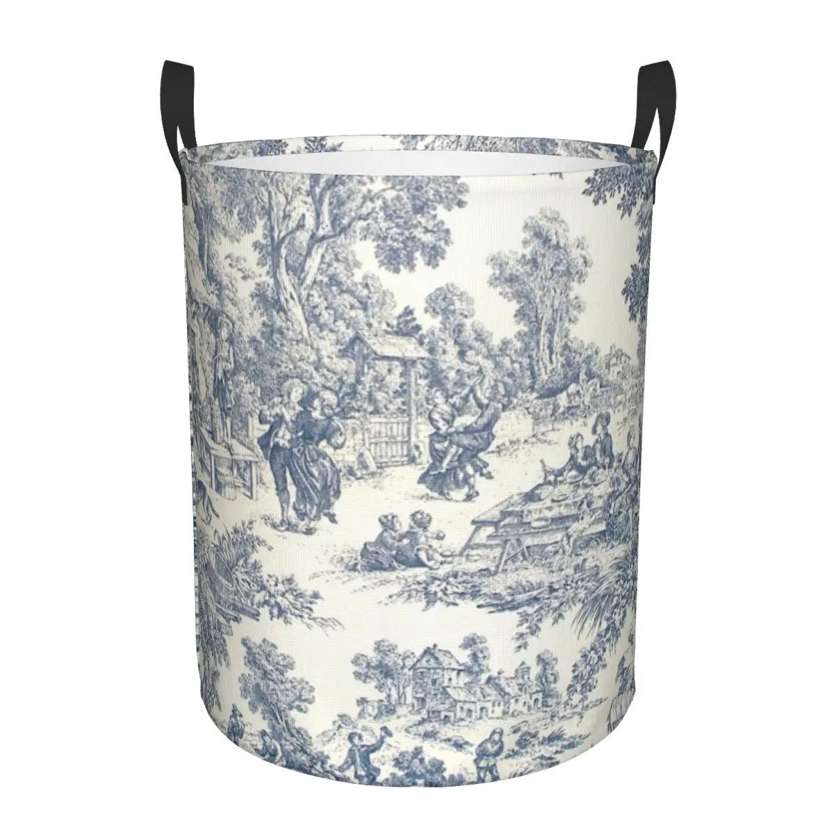 Toile De Jouy Patterns Laundry Basket β Foldable French Motif Decorative Organizer - Besontique Home