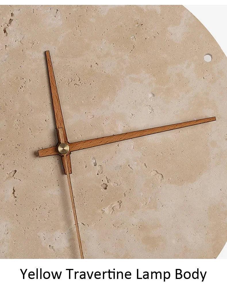 Travertine Marble Wall Decor Clock with LED Light │ Modern Minimal Natural Stone Decorative Clock - Besontique Home