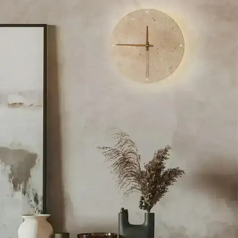 travertine-marble-wall-decor-clock-with-led-light-modern-minimal-natural-stone-decorative-clock-besontique-home-29829 - Besontique Home