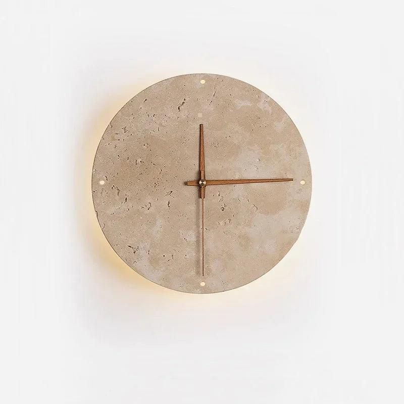 Travertine Marble Wall Decor Clock with LED Light │ Modern Minimal Natural Stone Decorative Clock - Besontique Home