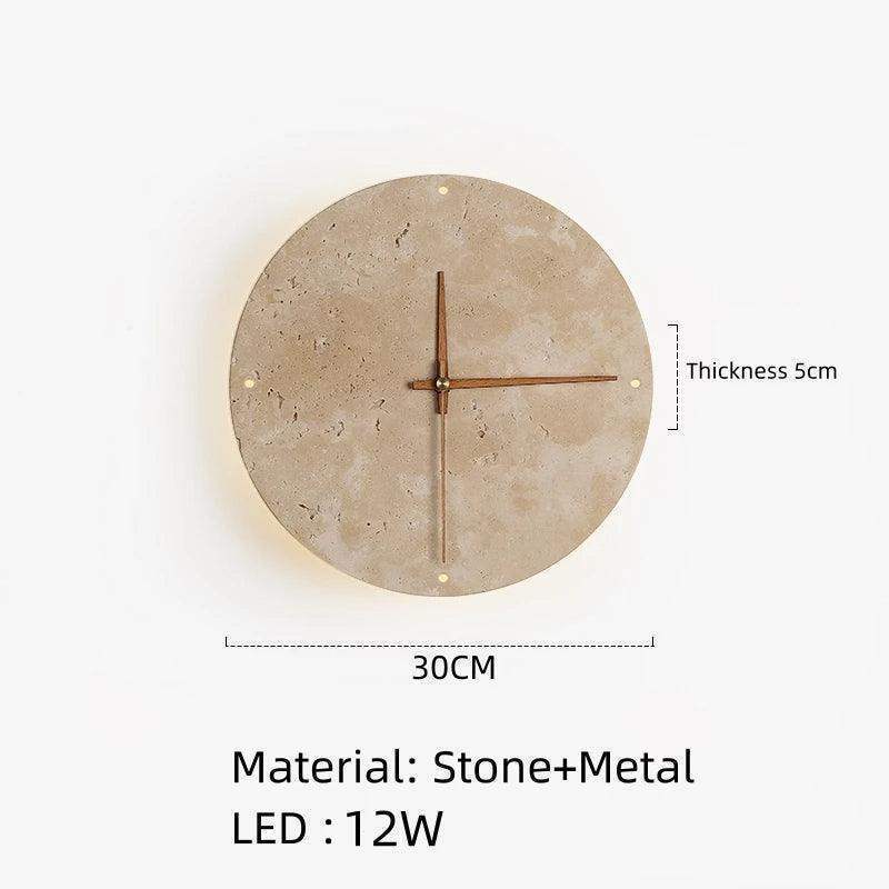 Travertine Marble Wall Decor Clock with LED Light │ Modern Minimal Natural Stone Decorative Clock - Besontique Home