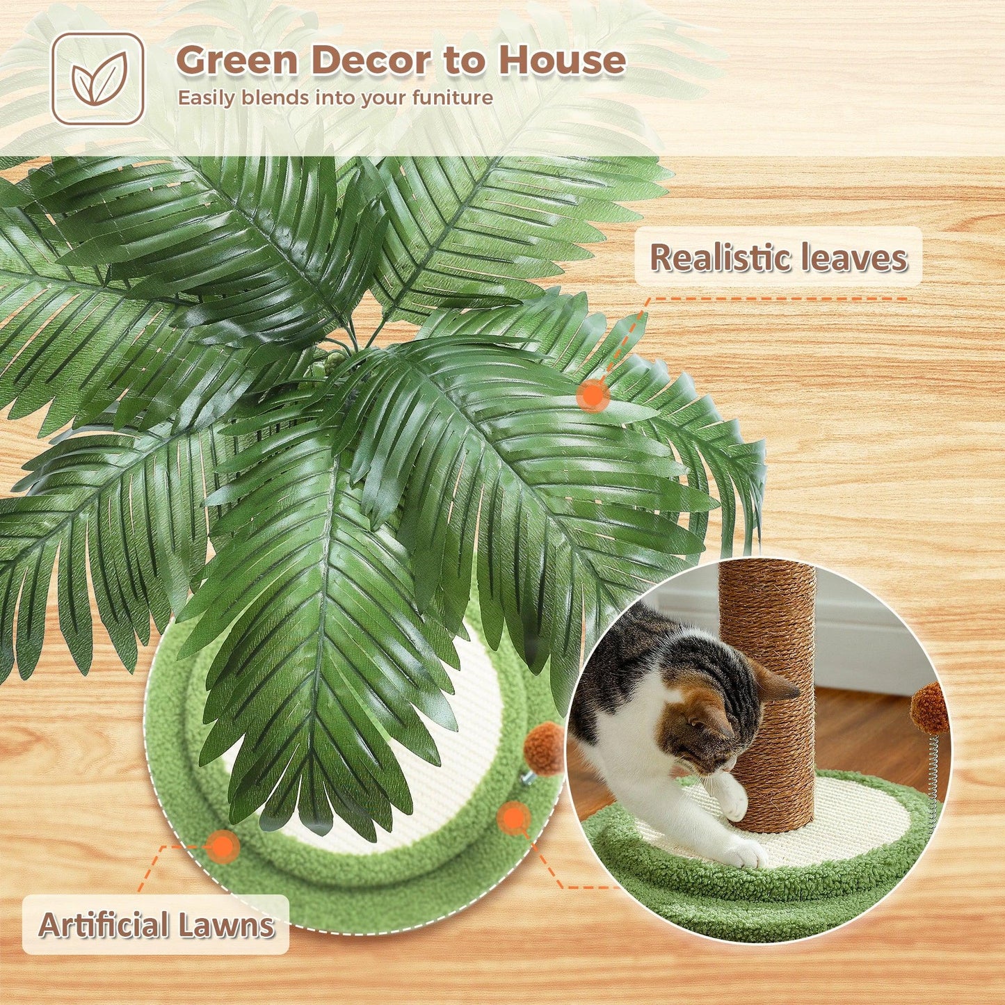 Tropical Tree Sisal Cat Scratching Post with Hangling Ball | Pet-Friendly Cat Scratcher Toy Furniture - Besontique Home