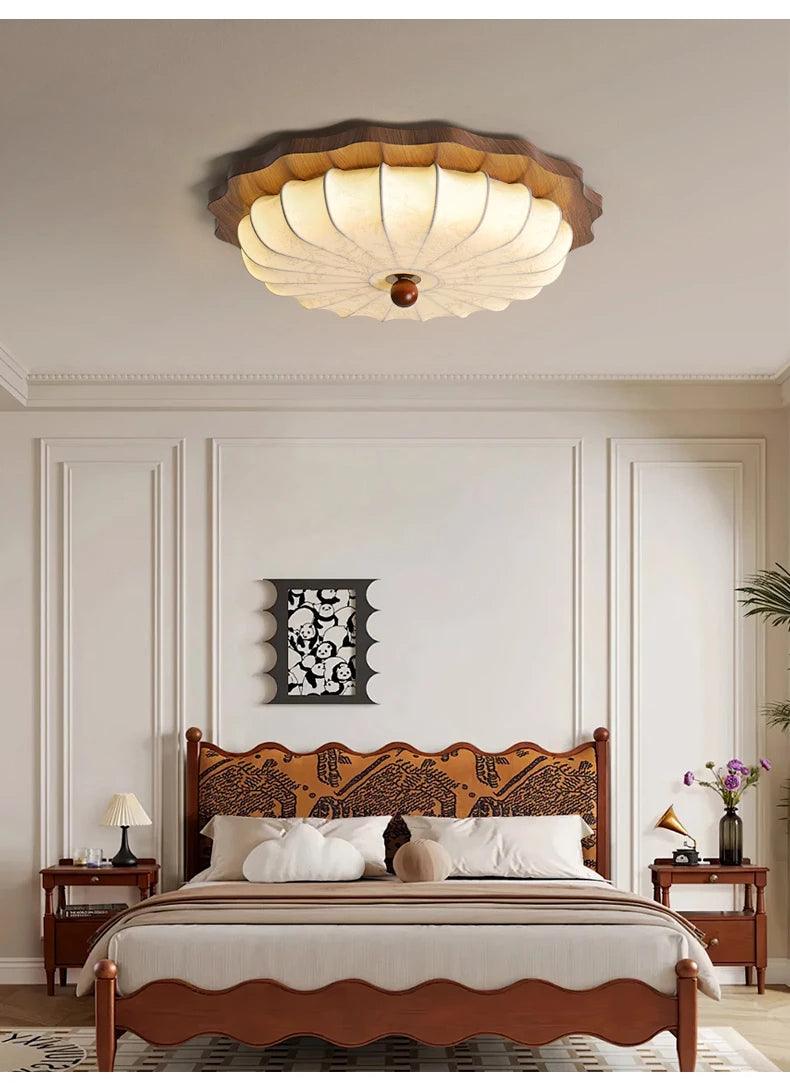 Vintage Fabric Art Ceiling Light │ Japandi Style Chandelier Hanging Lamp - Besontique Home