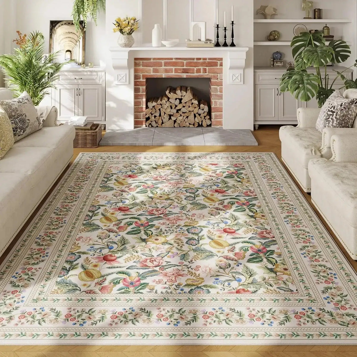 vintage-floral-printed-washable-area-rug-or-low-pile-decorative-carpet-for-home-besontique-home-26666 - Besontique Home