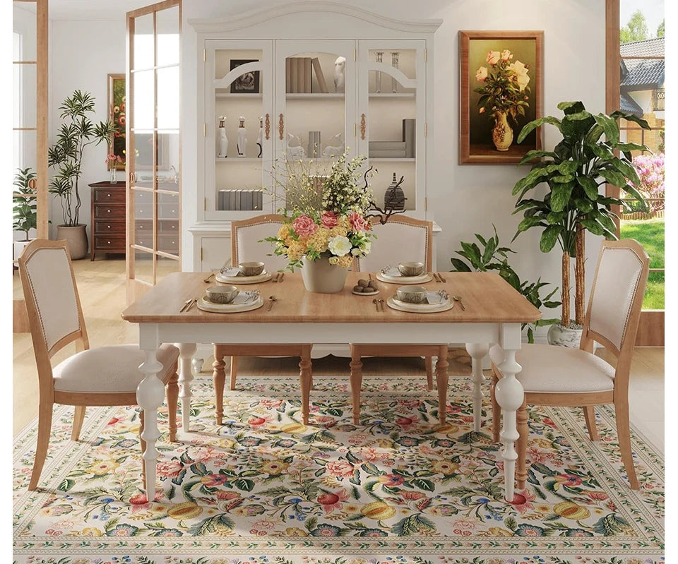 Vintage Floral Printed Washable Area Rug | Low Pile Decorative Carpet for Home - Besontique Home