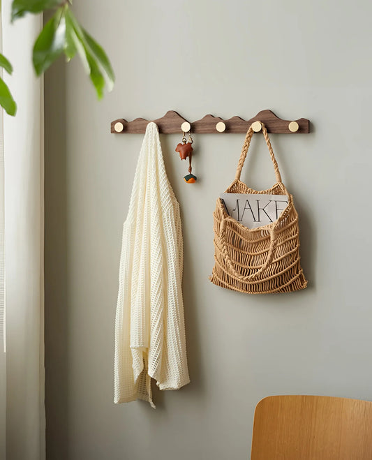 Vintage Wood Brass Abstract Wall-Mounted Hanging Storage Hook - Besontique Home