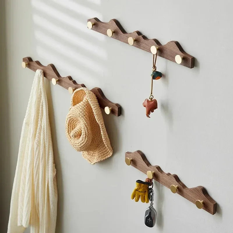 Vintage Wood Brass Abstract Wall-Mounted Hanging Storage Hook - Besontique Home