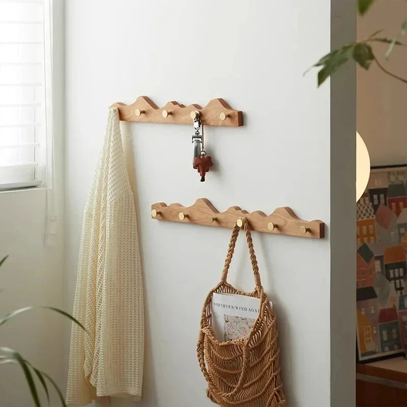 Vintage Wood Brass Abstract Wall-Mounted Hanging Storage Hook - Besontique Home