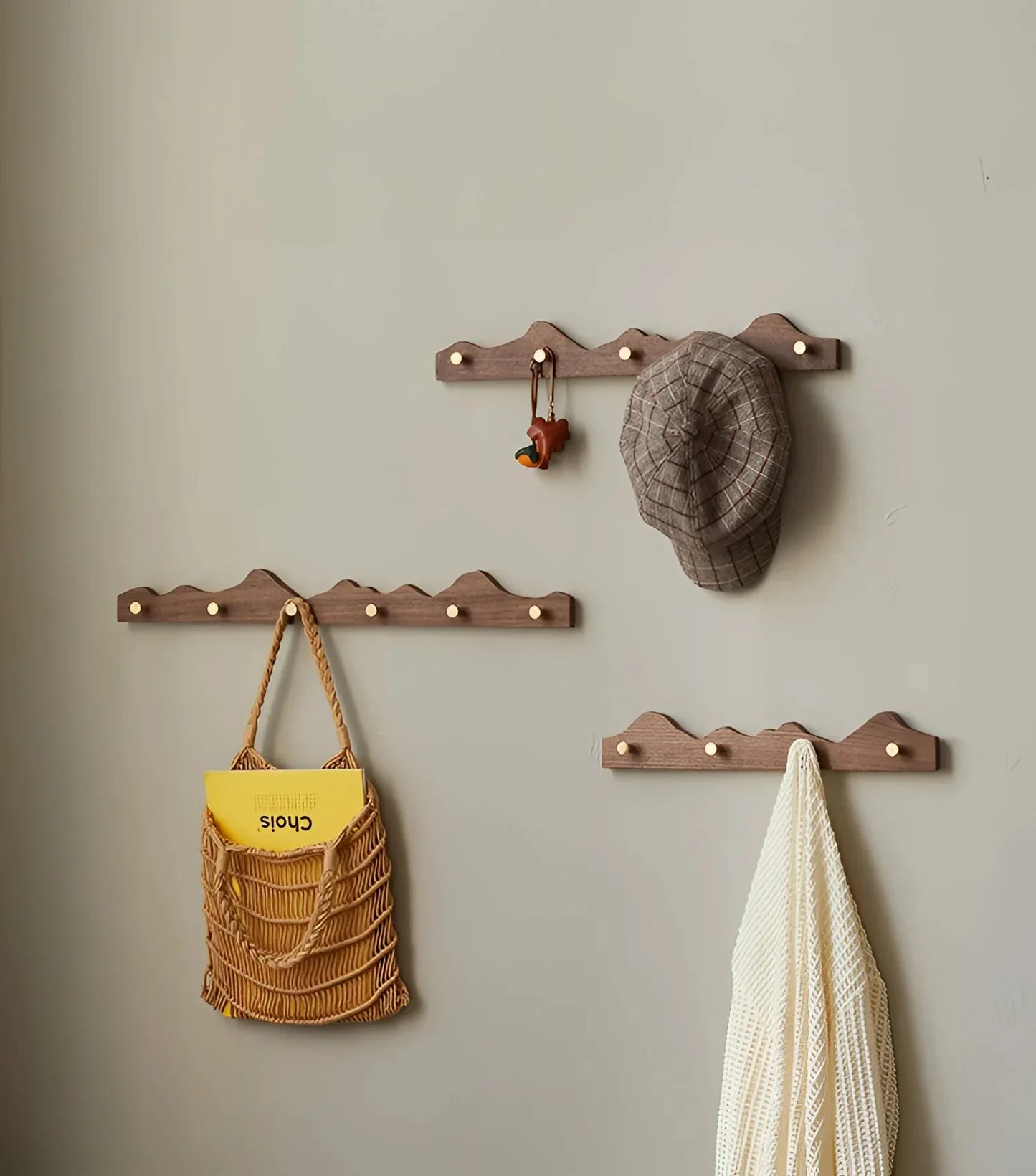 Vintage Wood Brass Abstract Wall-Mounted Hanging Storage Hook - Besontique Home