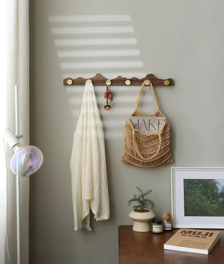 Vintage Wood Brass Abstract Wall-Mounted Hanging Storage Hook - Besontique Home