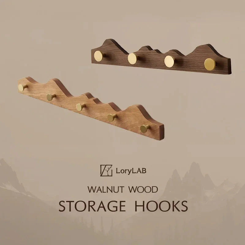 Vintage Wood Brass Abstract Wall-Mounted Hanging Storage Hook - Besontique Home