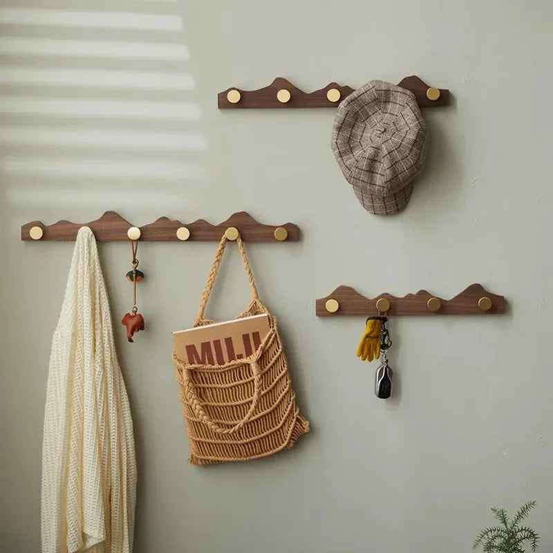 Vintage Wood Brass Abstract Wall-Mounted Hanging Storage Hook - Besontique Home