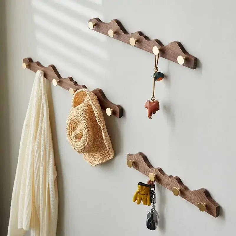vintage-wood-brass-abstract-wall-mounted-hanging-storage-hook-besontique-home-82002 - Besontique Home