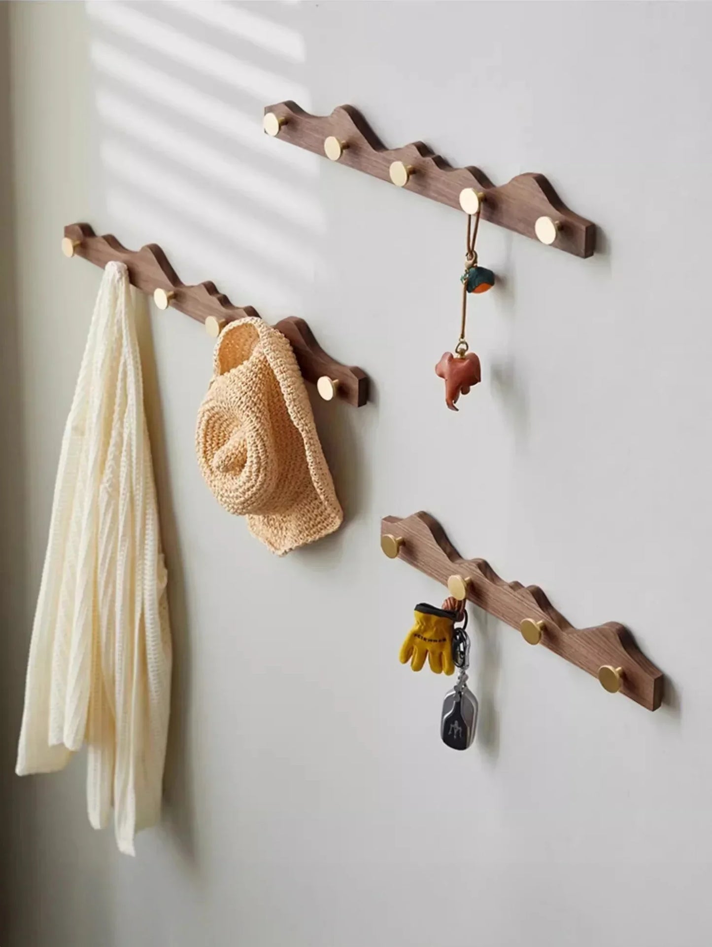 Vintage Wood Brass Abstract Wall-Mounted Hanging Storage Hook - Besontique Home