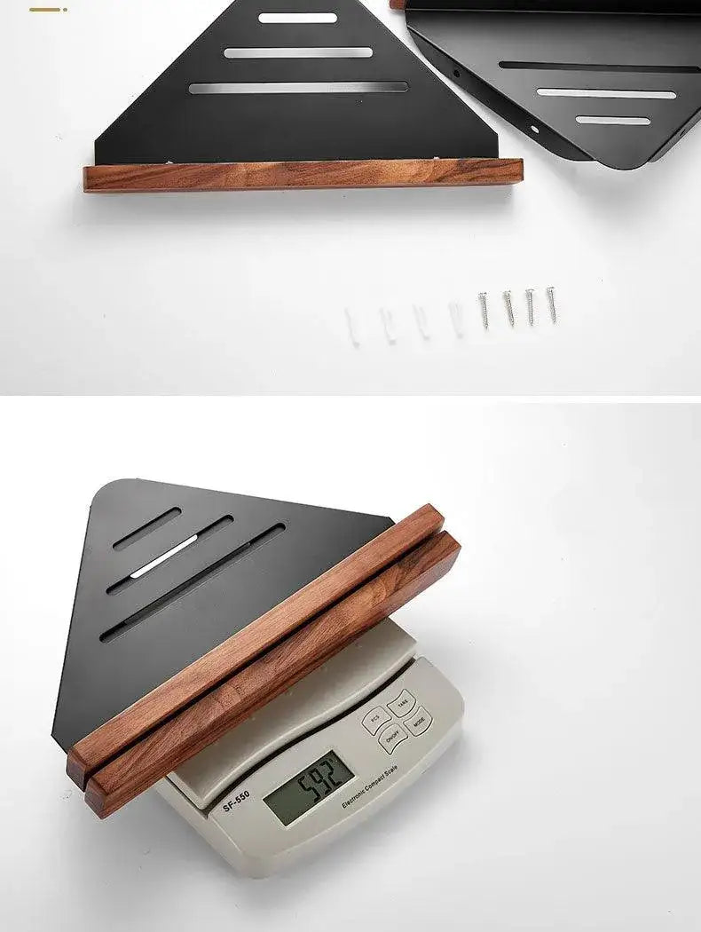 walnut-wood-wall-mounted-corner-storage-rack-blackwhite-modern-bathroom-triangle-organizer-shelf-shelves-besontique-home-32857 - Besontique Home