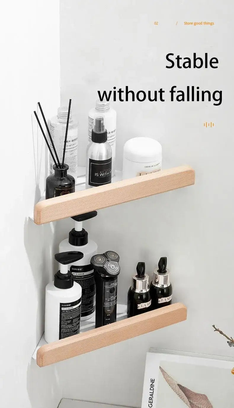 walnut-wood-wall-mounted-corner-storage-rack-blackwhite-modern-bathroom-triangle-organizer-shelf-shelves-besontique-home-51861 - Besontique Home