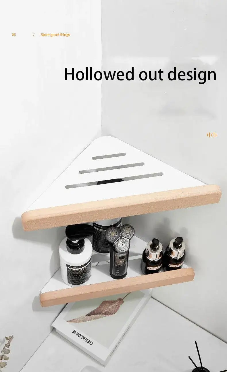 walnut-wood-wall-mounted-corner-storage-rack-blackwhite-modern-bathroom-triangle-organizer-shelf-shelves-besontique-home-94572 - Besontique Home