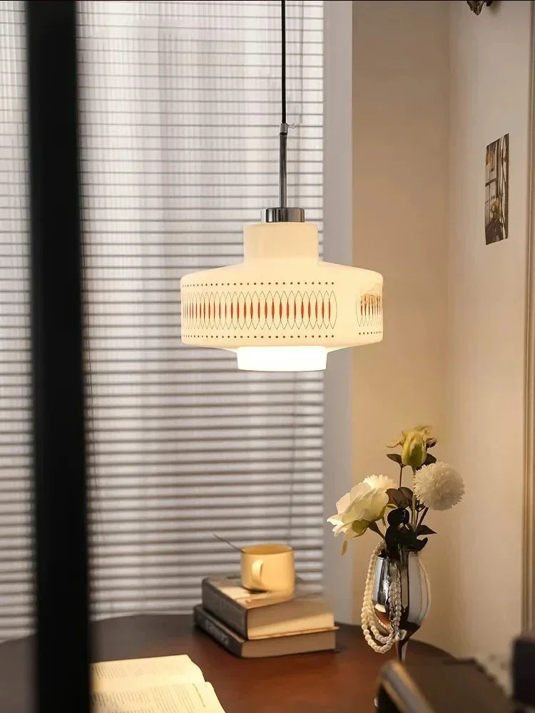 White Glass Geometric pattern Pendant Ceiling Lamp Light - Besontique Home