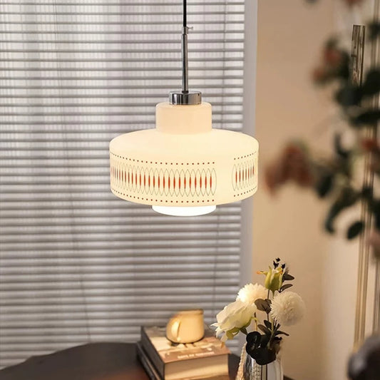 White Glass Geometric pattern Pendant Ceiling Lamp Light - Besontique Home